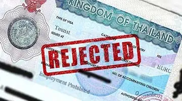 Thailand visa image with the word 'rejected' stamped over it, indicating denial.