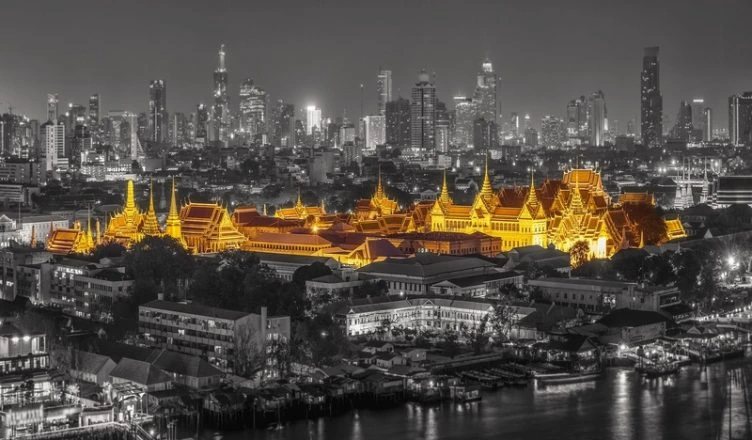 overview of Bangkok with black and golden color tones